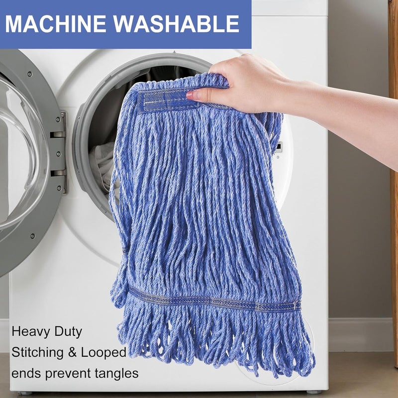 GRAREND Mop Head Replacement for Heavy Duty Commercial Mops for Floor Cleaning, Wet Industrial Blue Cotton Looped End String Head Refill (Pack of 4) - Image 4